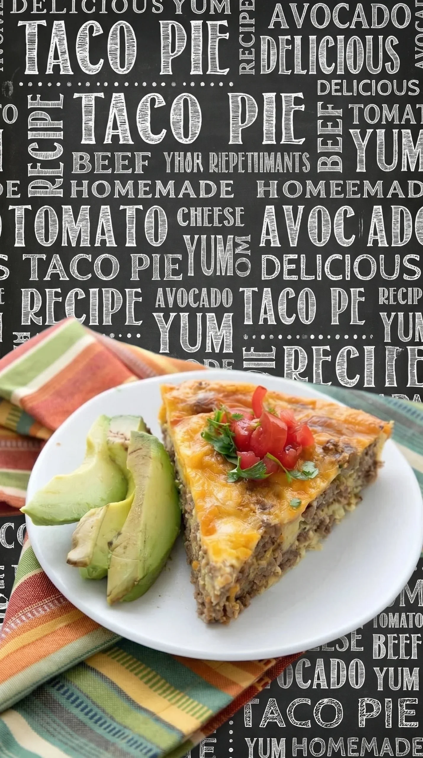 Delicious Easy Taco Pie served on a plate with toppings