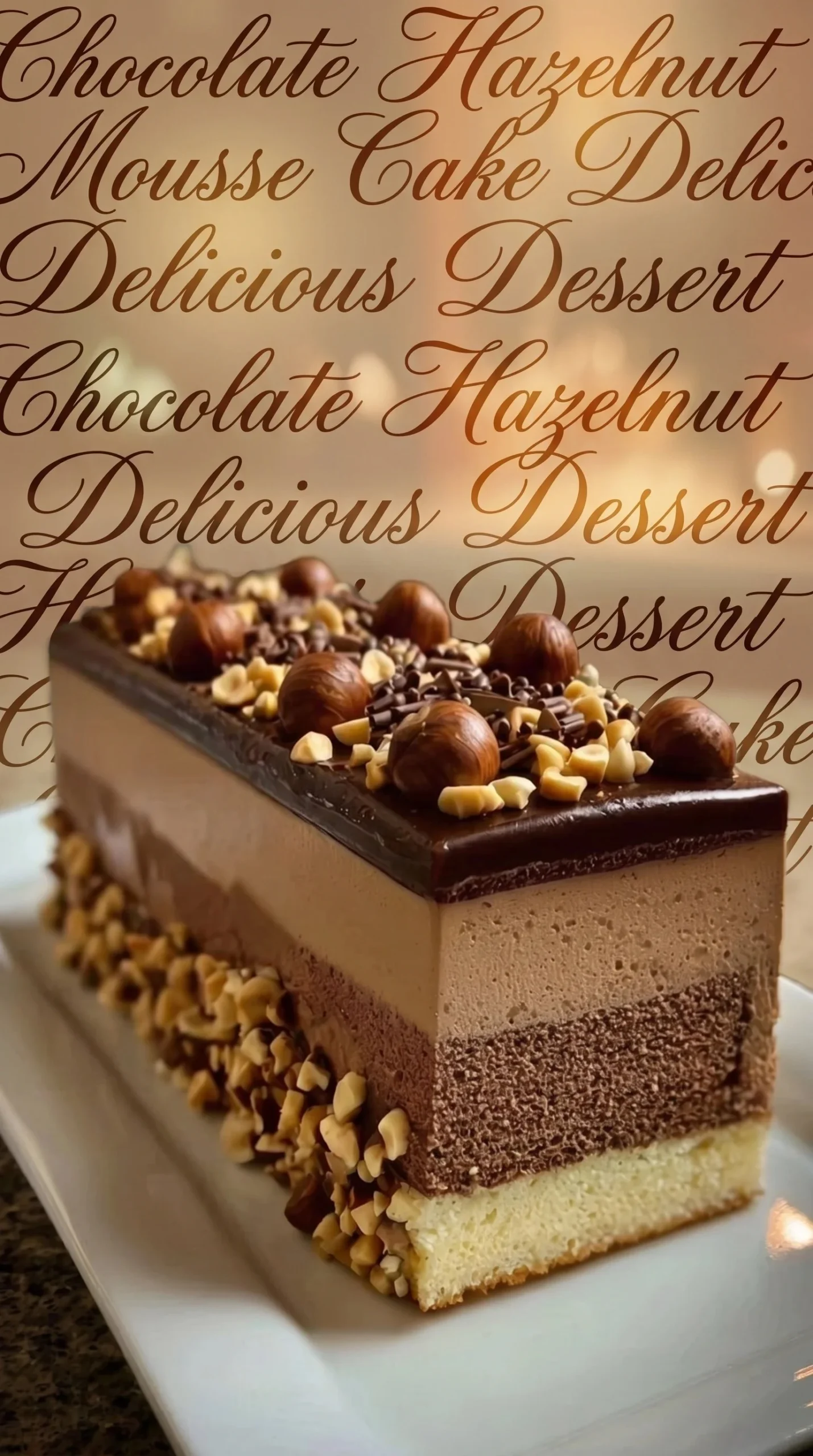 Delicious Hazelnut Chocolate Mousse Cake topped with chocolate shavings