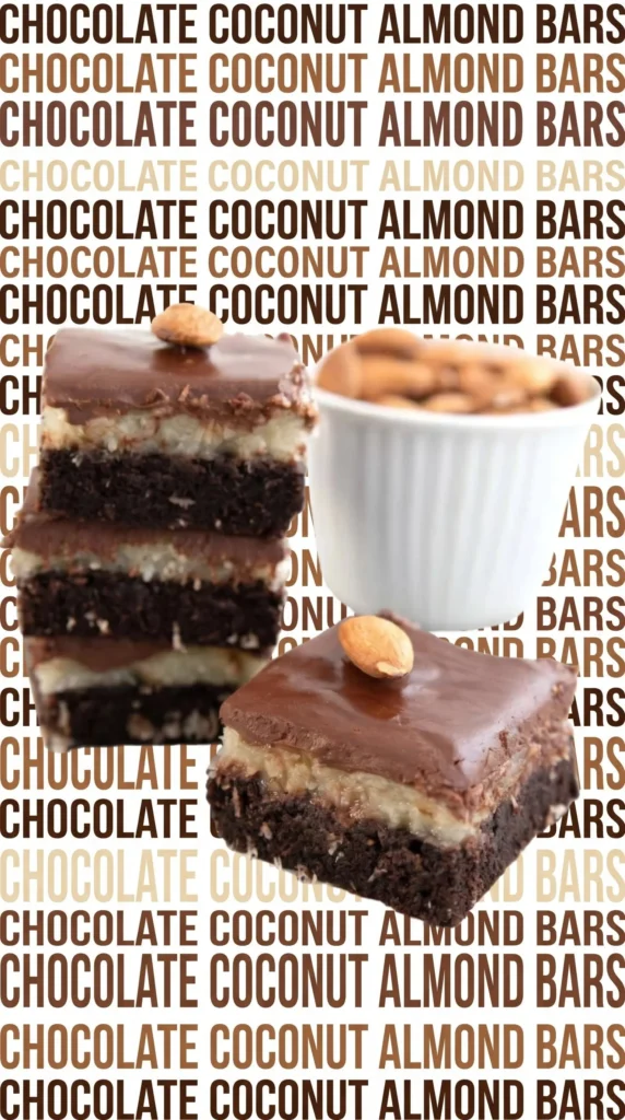 Delicious Keto Almond Joy Brownies topped with coconut and nuts.
