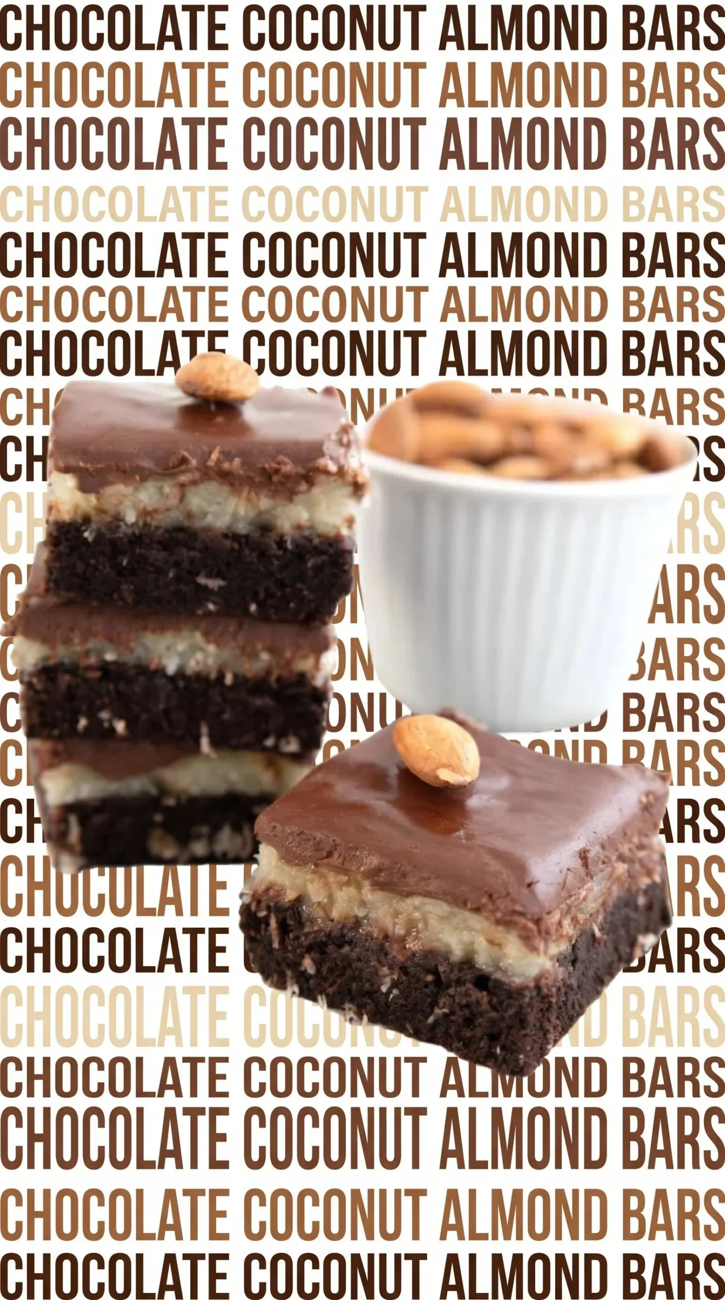 Delicious Keto Almond Joy Brownies topped with coconut and nuts.