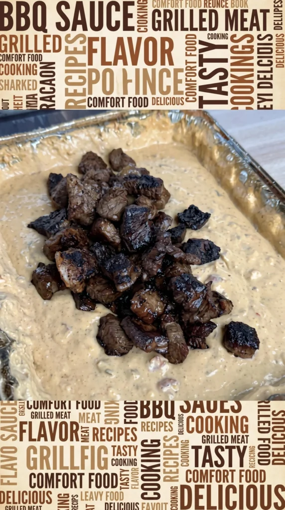 Delicious smoked queso served with tender steak bites for a perfect appetizer.