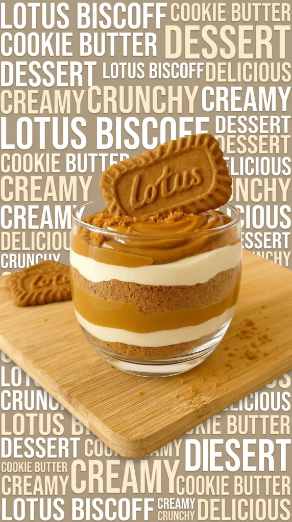Delicious Speculoos Mousse served in a glass, topped with crumbled cookies.