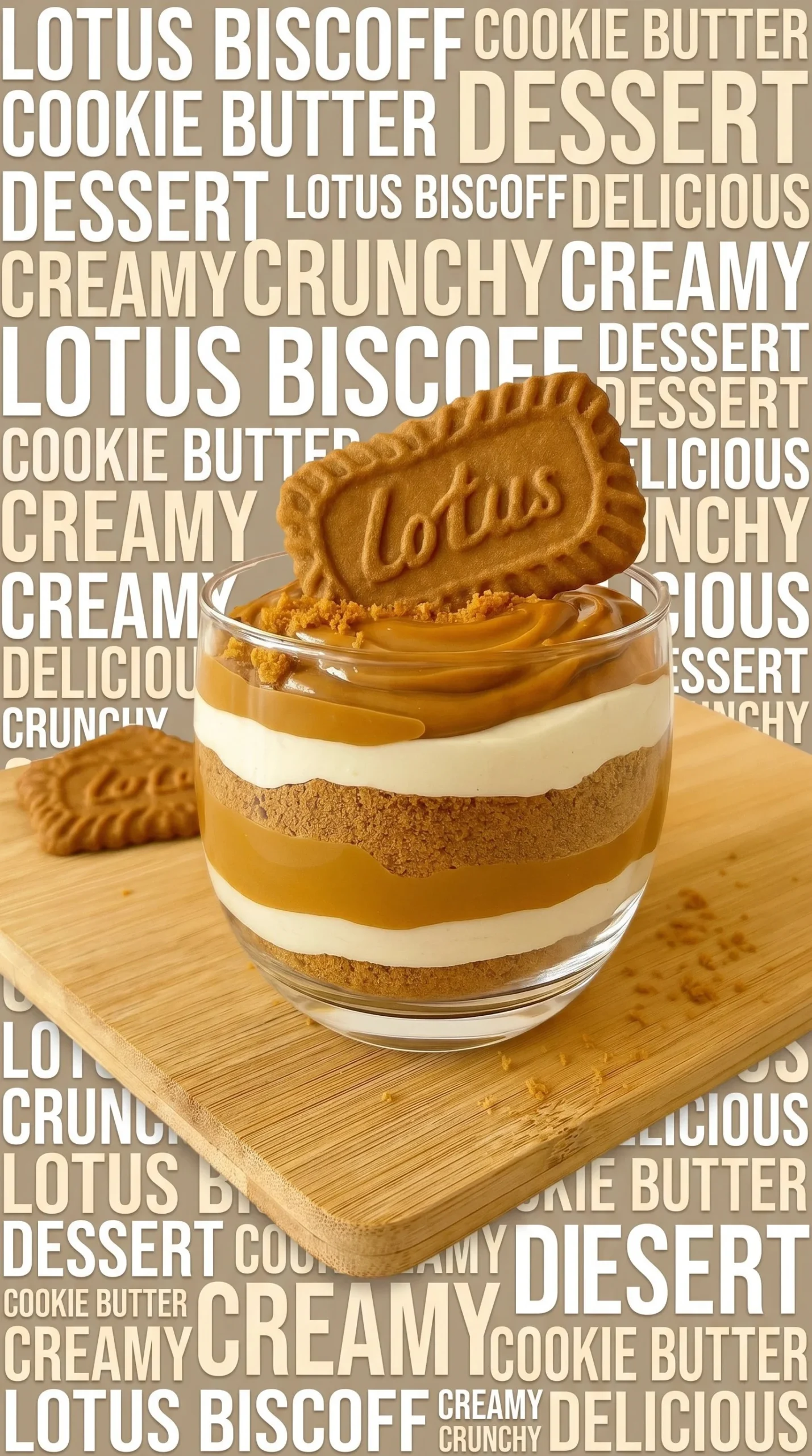 Delicious Speculoos Mousse served in a glass, topped with crumbled cookies.