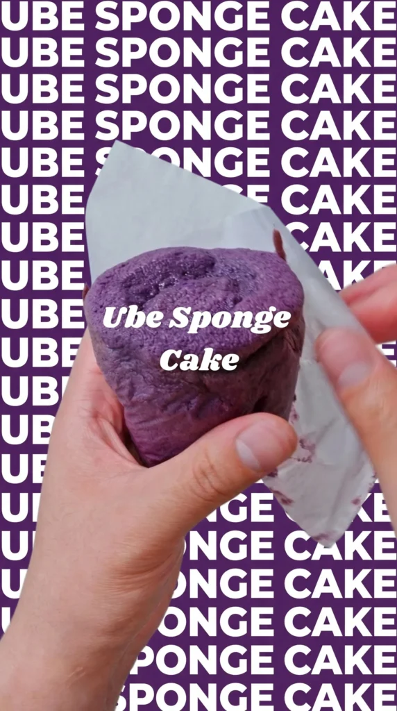 Delicious Ube Cake with Sweet Potato slices decorated on top.